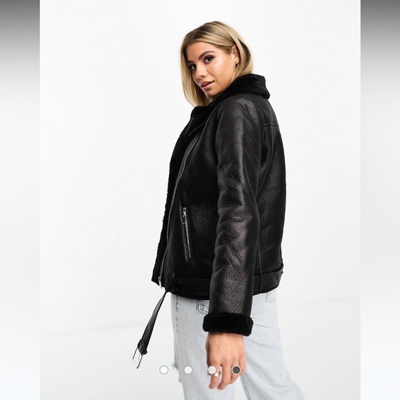 ASOS Parisian faux fur trim aviator jacket in black - Picture 4 of 5